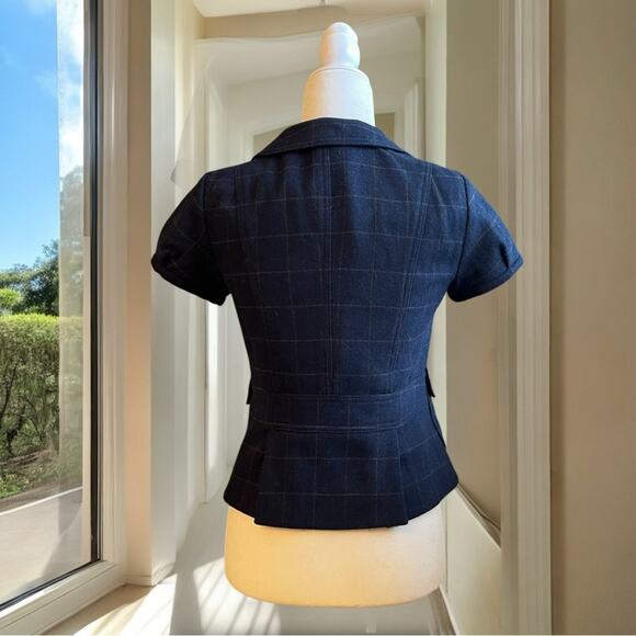 NEW Banana Republic Wool Windowpane Plaid Academia Portrait Blazer Jacket 0 NWOT - Picture 4 of 16